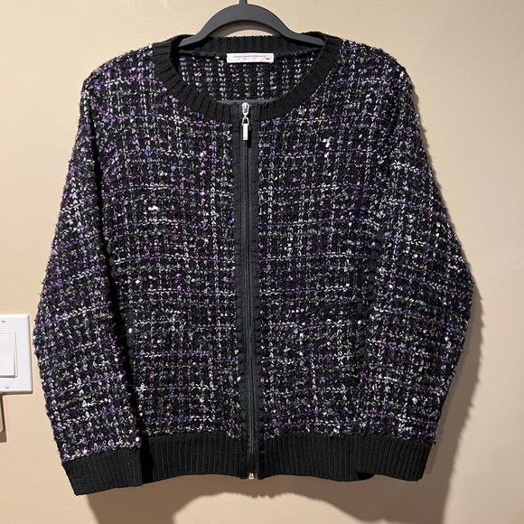 Allison Daley Petite Vintage L Purple, Black & Grey Tweed-like Zipper Jacket - Picture 8 of 8